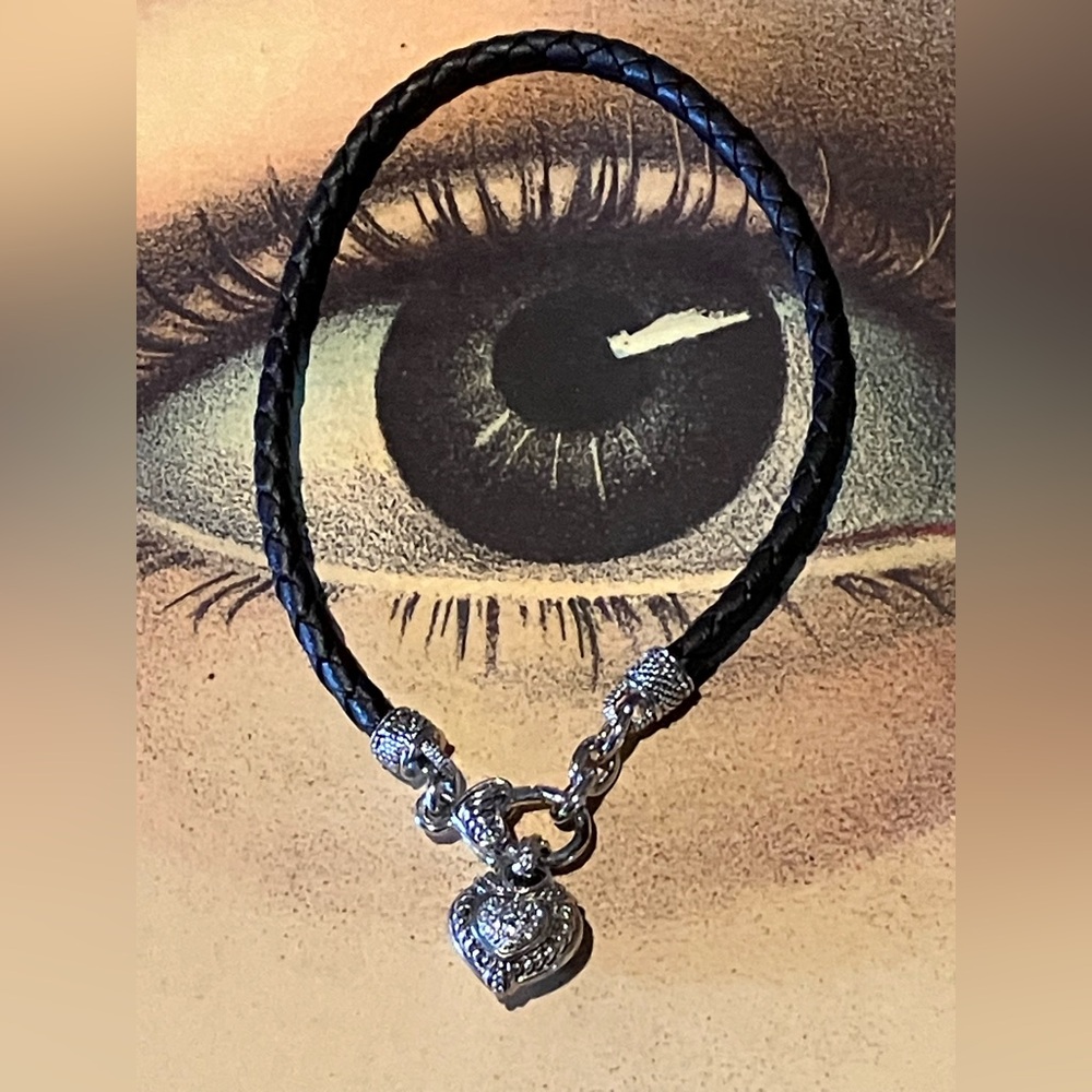 Judith Ripka Sterling Heart CZ Enhancer on Black Braided Cord